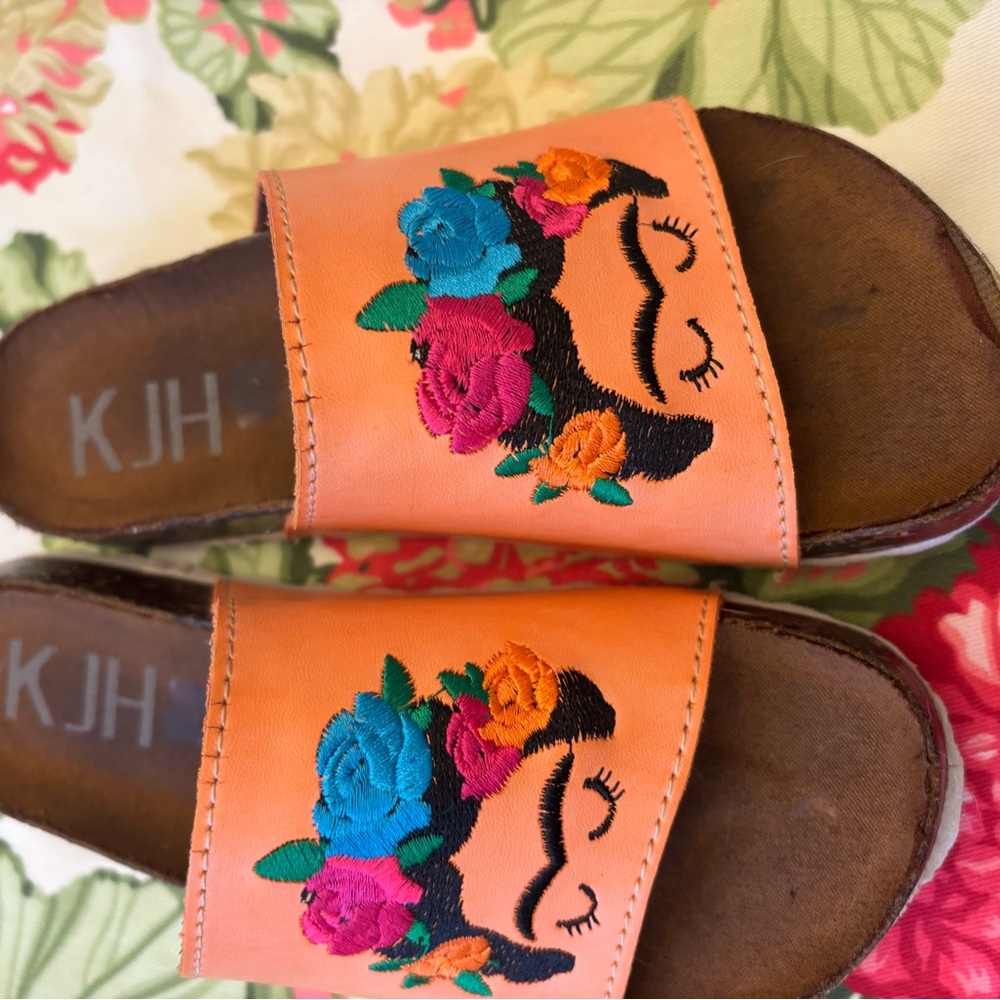 Frida Embroidered Floral Orange Sandals from Mexico